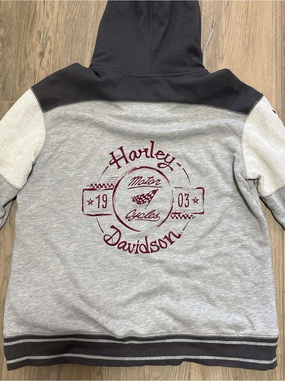 Harley-Davidson Gray & Dark Gray Hooded Sweatshirt with Maroon Logo Womens 1W